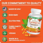 Turmeric Curcumin Supplement 2600mg | Organic Turmeric Powder - 95% Curcuminoids, 200 Capsules - Extra Strength for Joint Support with Black Pepper - High Absorption, BioPerine Extract, Vegan Pills