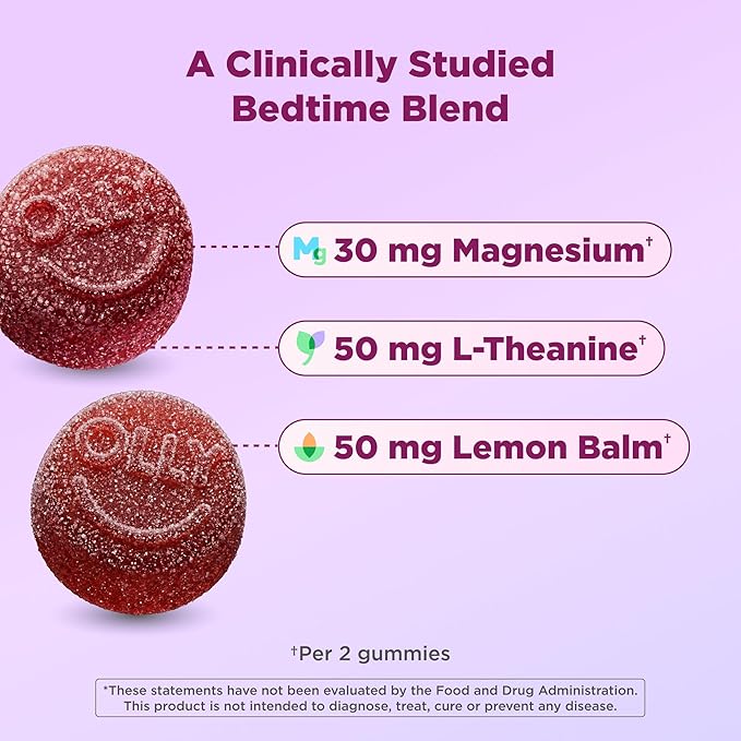 OLLY Kids Melatonin Free Sleep Gummy Supplement, Supports Sleep Quality,* Magnesium, L-Theanine, Lemon Balm, Cloudberry Peach Flavored, 25 Day Supply - 50 Count
