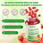 R Alpha Lipoic Acid 600mg Gummies, Stabilized R-Alpha Lipoic Acid, ALA Supplement for Nerve Health, Antioxidant & Metabolism Support- Vegan, Non-GMO, Gluten Free, Strawberry Flavor - 60 Count