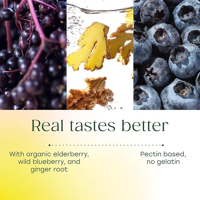 MegaFood Elderberry Gummies for Kids, Teens & Adults, Immune Support Supplement, Gummy Vitamins - Made with Zinc & Real Food, Pectin-Based, USDA Organic, Vegan - 54 Count, 27 Servings