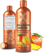 Liquid Collagen Peptides with Biotin & Hyaluronic Acid - Biotin 10000mcg, Hydrolyzed Collagen Type 1 and 3, Vitamins B5, B6, C & E - Liquid Collagen for Women and Men, Hair Skin and Nails Supplements