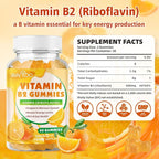 Vitamin B2 Gummies - Riboflavin 400mg for Kids & Adults, Migraine Relief & Headache Relief, Vegan, Sugar-Free, Orange Flavor, 60 Gummies