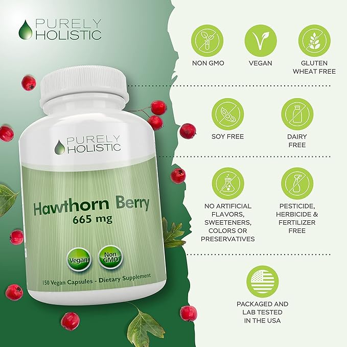 Purely Holistic Hawthorn Berry 665mg + Olive Leaf Extract 750mg Bundle + 270 Vegan Capsules - Made in The USA
