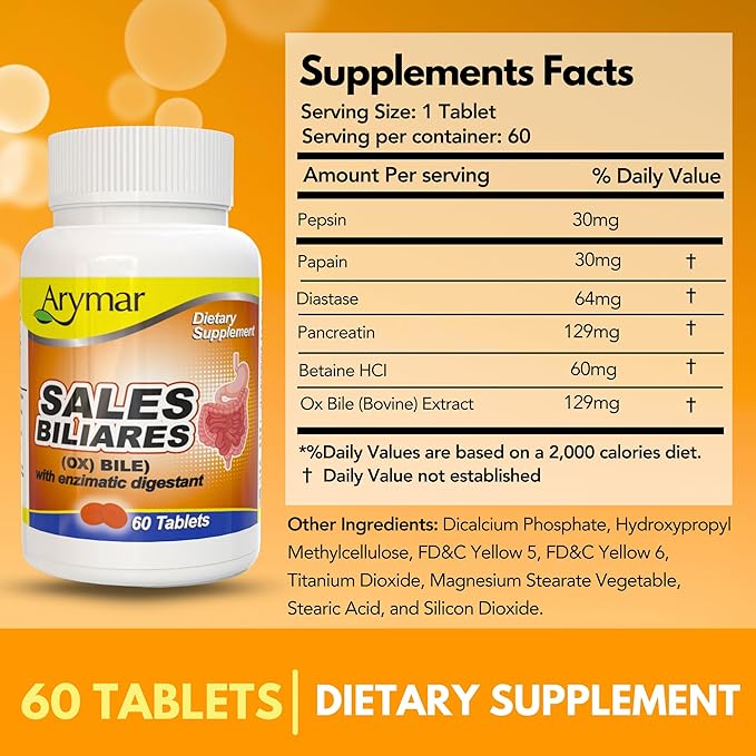 Arymar Sales Biliares Ox Bile with Digestive Enyzmes 60 Tabs