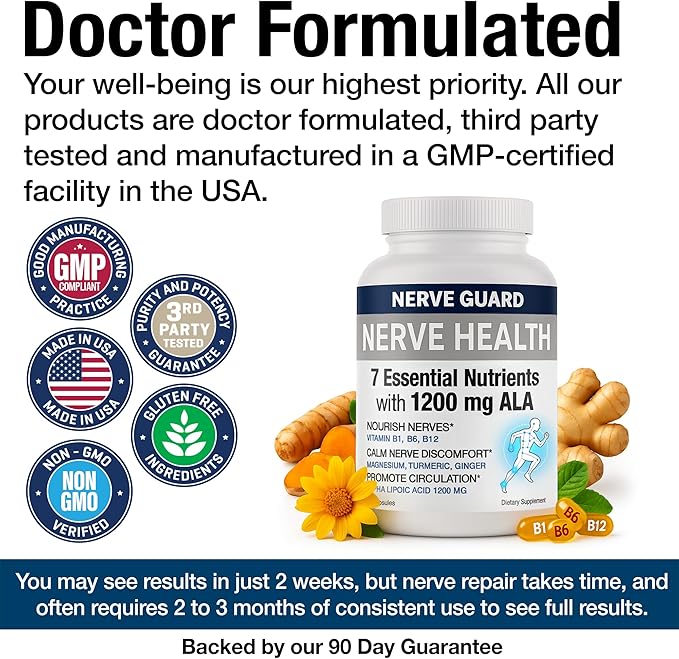 Nerve Supplement to Fortify Nerves – Doctor Formulated – Made in The USA – ALA, Vitamins B12, B6 & B1, Magnesium – 30 Capsules