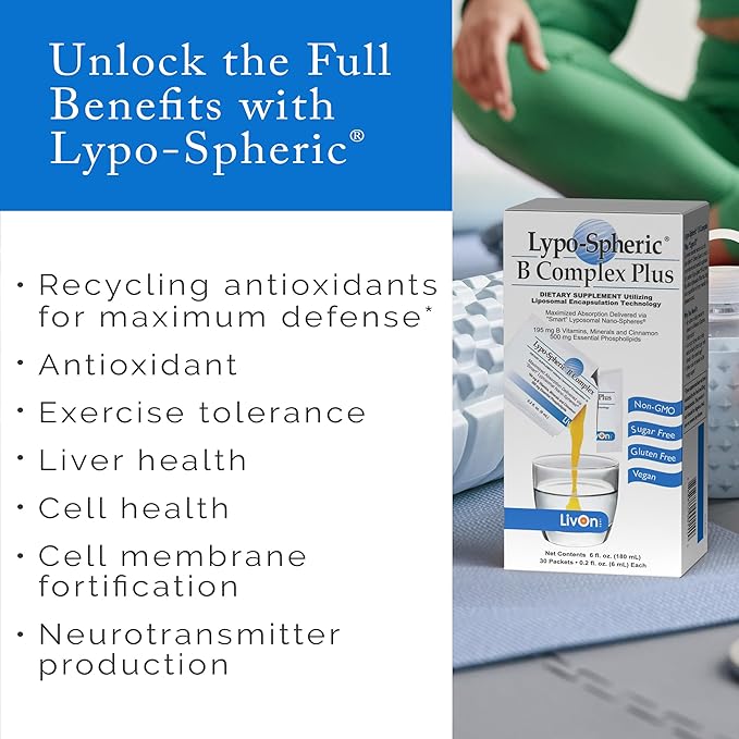LivOn Laboratories Lypo-Spheric B Complex Plus – 30 Packets – 195 mg B Vitamins, Minerals & Cinnamon Per Packet – Liposome Encapsulated for Maximum Bioavailability – 2 Pack