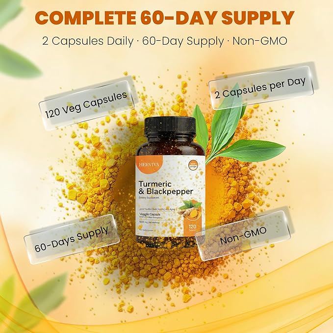 Turmeric Curcumin 1500mg with Black Pepper 5mg – High Potency, Vegan Capsules – Non-GMO, Gluten-Free – 120 Count