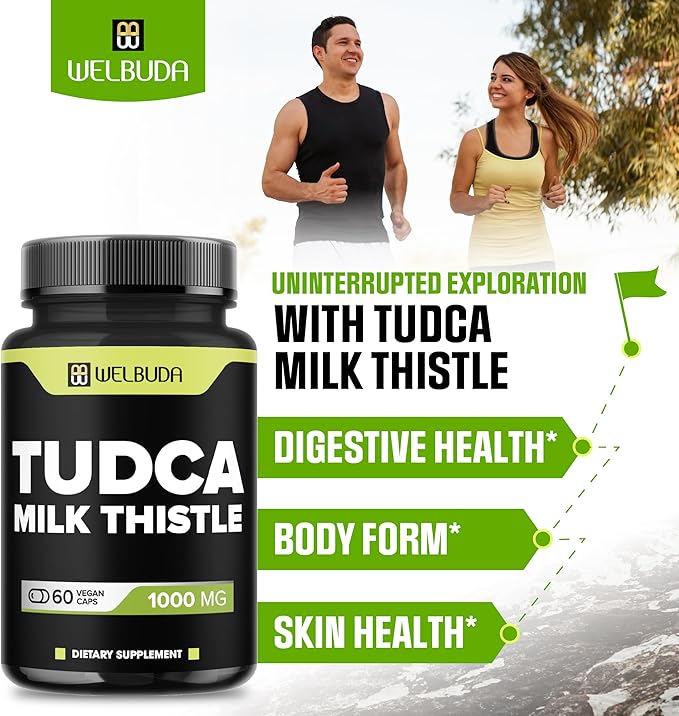 WELBUDA 1000mg Tudca Supplement with Milk Thistle Extract - 60 Vegan Capsules - Support for Immune System, Digestion Health, Body Purification & Brain Health
