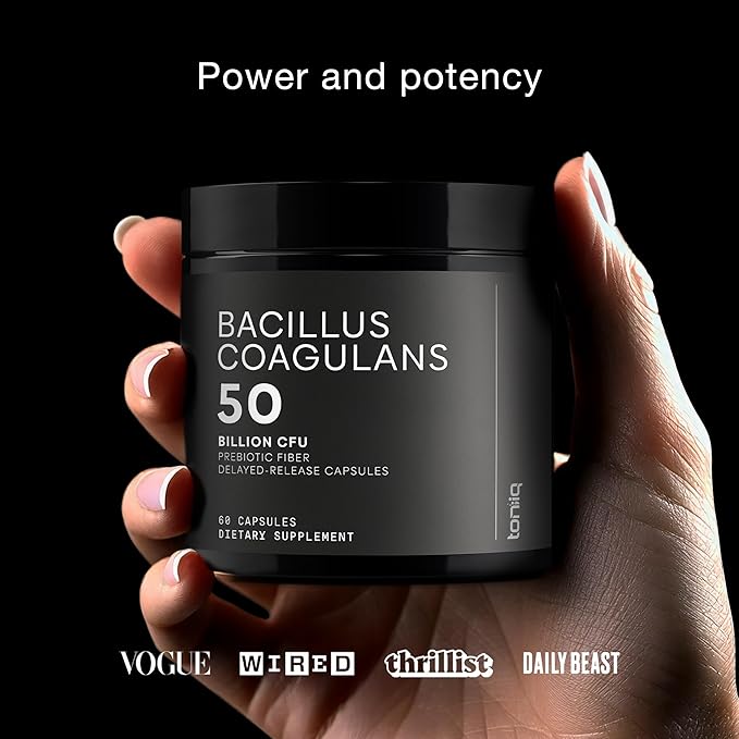 Toniiq Bacillus Coagulans Probiotic Supplement – Ultra High Strength 50 Billion CFU with FOS Prebiotic – Spore-Based Probiotic for Exceptional Stability – Third-Party Tested – 60 Capsules