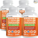 21-in-1 Berberine Supplement with Ceylon Cinnamon Capsules - Dihydroberberine with Chromium, Bitter Melon & Green Tea Extract - Berberine with Ceylon Cinnamon for Energy Support (120 Ct) (Pack of 4)