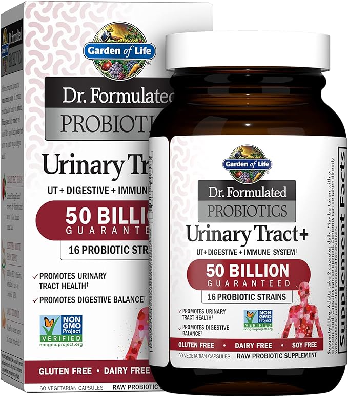 Garden of Life Dr. Formulated Probiotics Urinary Tract+ - 50 Billion CFU - Supports Digestive, Immune & Urinary Tract Health - 60 Vegetarian Capsules