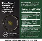 SMARTERNUTRITION Vegan Vitamin D3 5000 IU + Natural Vitamin K2 1100 mcg in Organic Coconut & Olive Oil - D3 K2 Supplement for Immune & Bone Support - 180 Softgels[90 Day Supply]