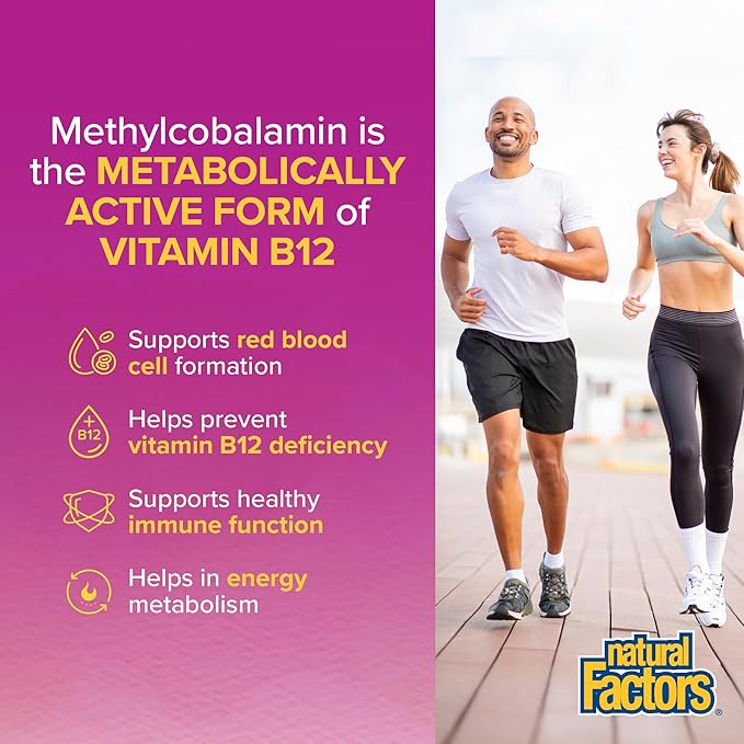 Natural Factors Methylcobalamin 10,000 mcg - Vitamin B12 Supplement in Metabolically Active Form - Supplement Supports Cell Formation & Energy Production - 30 Chewable Tablets (30 Servings)