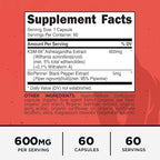 Primal KSM-66 Ashwagandha Complex (60 Capsules / 60 Servings, 600 mg Per Serving) - KSM-66 Ashwagandha with Black Pepper Extract, Gluten Free, Non-GMO