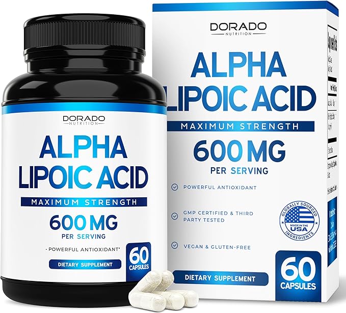 Alpha Lipoic Acid 600mg per Serving 60 Capsules - Potent Antioxidant for Neuropathy and Cardiovascular Health (ALA Supplement) - Third Party Tested, Non-GMO, Gluten Free, Vegan & USA Made