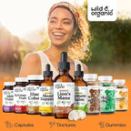 Wild & Organic Lions Mane Liquid Drops - Focus & Brain Support - Lions Mane Supplement - Hericium Erinaceus Mushroom Extract Tincture - Mix with Powder & Add to Tea - Alcohol & Sugar-Free - 2 fl oz