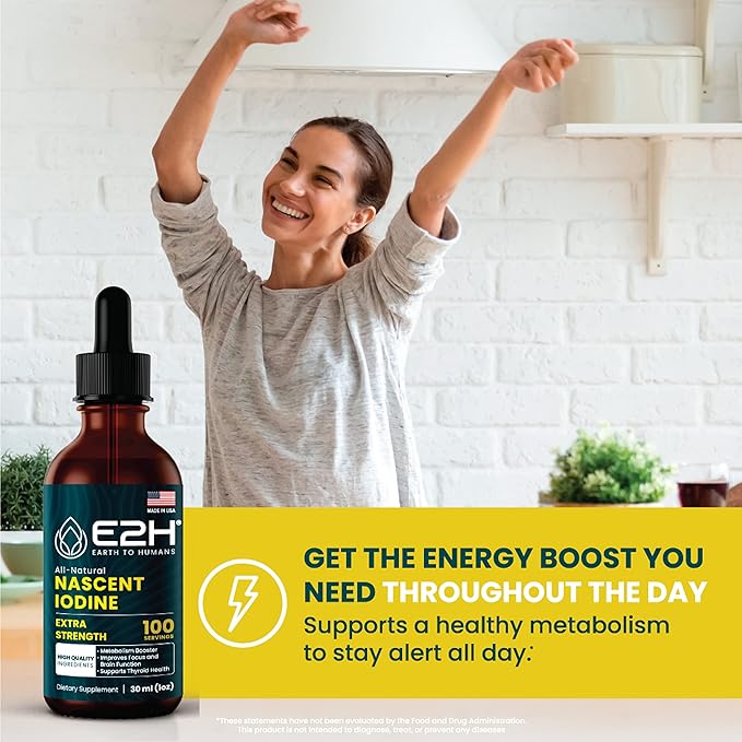 E2H Vegan Liquid Iodine - Thyroid Support and Cognitive Function - Boost Your Metabolism and Energy Levels - Vegan - Non-GMO (3 Bottles)