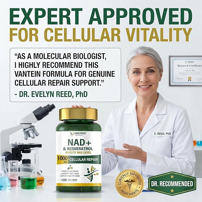 NAD+ & Resveratrol Supplement - NMN Alternative with 120 Capsules, Anti-Aging Cellular Support, Energy & Longevity Booster, DNA Repair Formula