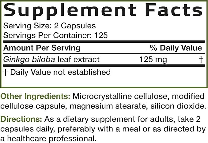Bronson Ginkgo Biloba Extra Strength Supports Brain Function & Memory Support, 250 Vegetarian Capsules
