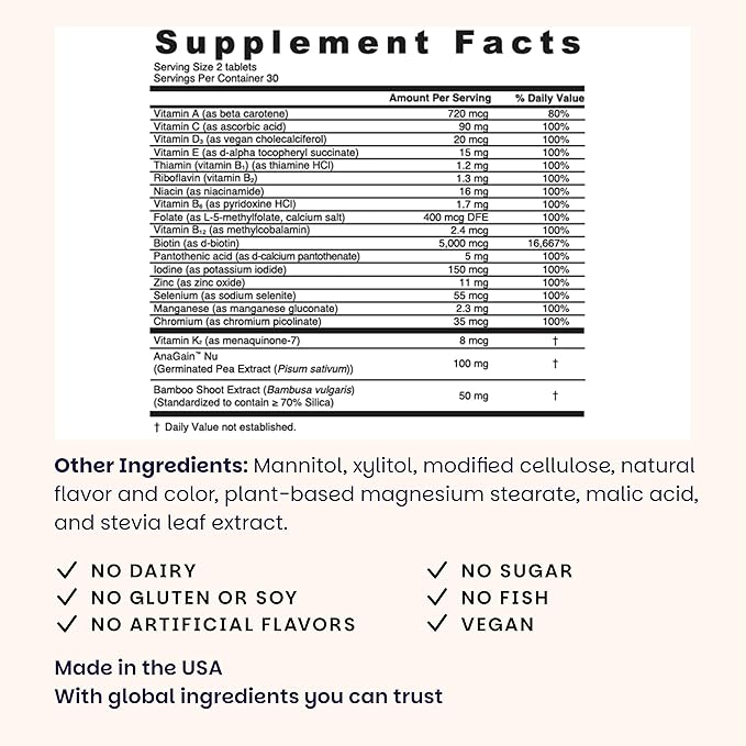 EZ Melts Women's Multi + Hair Growth - Daily Multivitamin for Women - Supports Healthy Energy Levels & Reduced Hair Shedding - Non-GMO & Vegan - Peach - 60 Dissolvable Tablets (30 Servings)