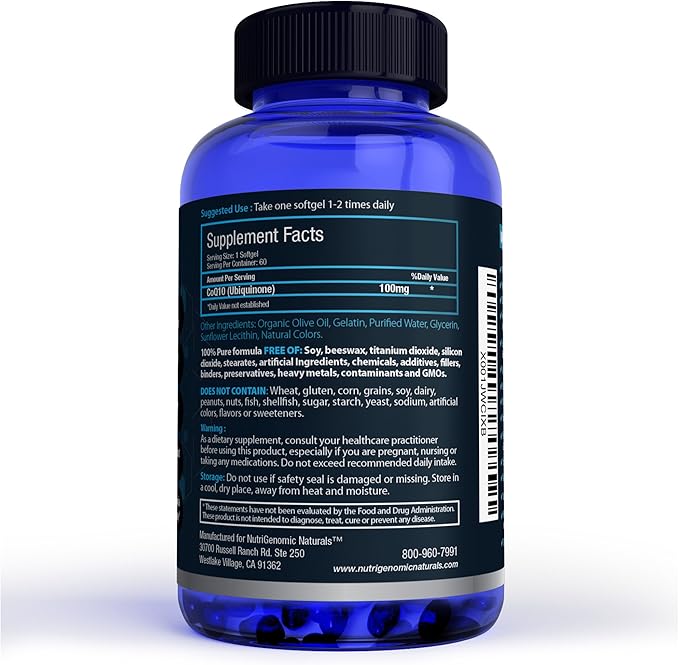 CoQ10, Coenzyme Q10, Highest Absorption with Organic Olive Oil, 100mg, 60 Softgels, Ubiquinone, Ubiquinol, Supports Heart Health, Increases Energy, Pure, Natural, Effective