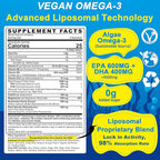 Vegan Omega-3 Gummies 1000mg +CoQ10+Magnesium- EPA 600mg DHA 400mg, Fish Oil Omega 3 Supplements Alternative for Women Men Adults, Liposomal, Algae, Plant Sterols, Garlic,B6,B9, B12, Sugar Free, 2Pack