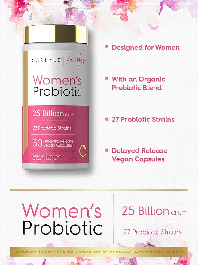 Carlyle Women's 25 Billion CFU Probiotic | Supported by 27 Strains | 30 Delayed Release Capsules | Vegan, Non-GMO and Gluten Free | for Her