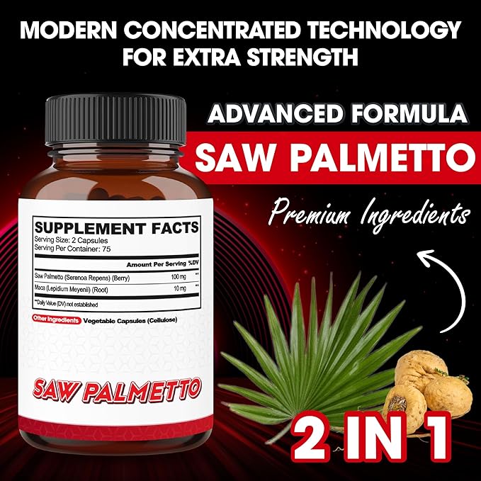 agobi Saw Palmetto Supplement with Maca Root - High Extract Support for Hair Health, Restful Mood & Energy Support - 150 Veggie Capsules