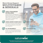 NatureWise Multivitamin for Men + Stress Support + Fulvic Ionic Minerals + Probiotics for Immunity, Male Health, Digestion + Whole Organic Foods - Vegetarian, Non-GMO - 60 Capsules[1-Month Supply]