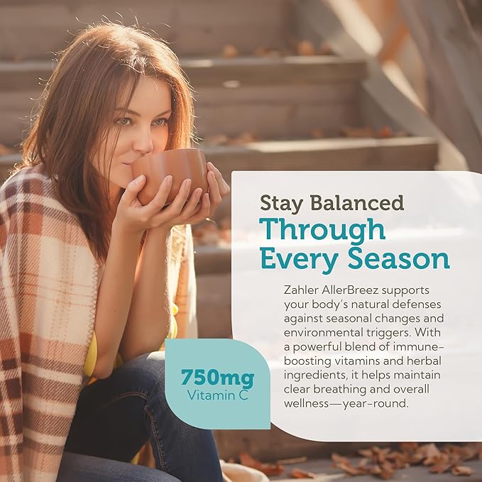 Zahler AllerBreez Immune System Support Formula with Vitamin C, Quercetin, Vitamin B5, MSM & Stinging Nettle - Seasonal & Year-Round Immune Support Supplement, Dhist Allergy Supplement (90 Capsules)