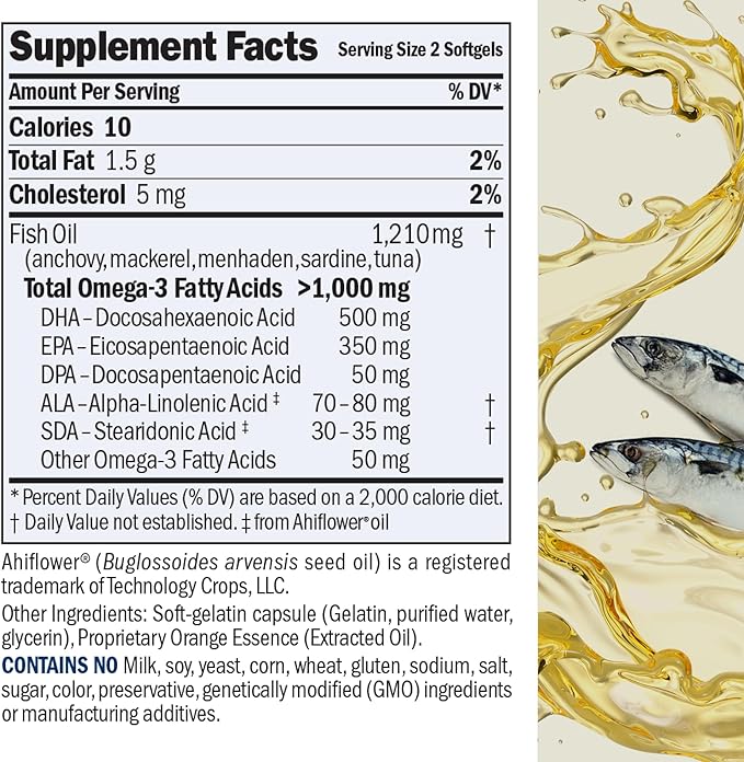 ANDREW LESSMAN Maximum Essential Omega-3 Orange - 30 Softgels - Ultra-Pure, High Potency Omega-3 Oils. High DHA, No Stomach Upset, No Contaminants, No Mercury. Small Easy to Swallow Softgels