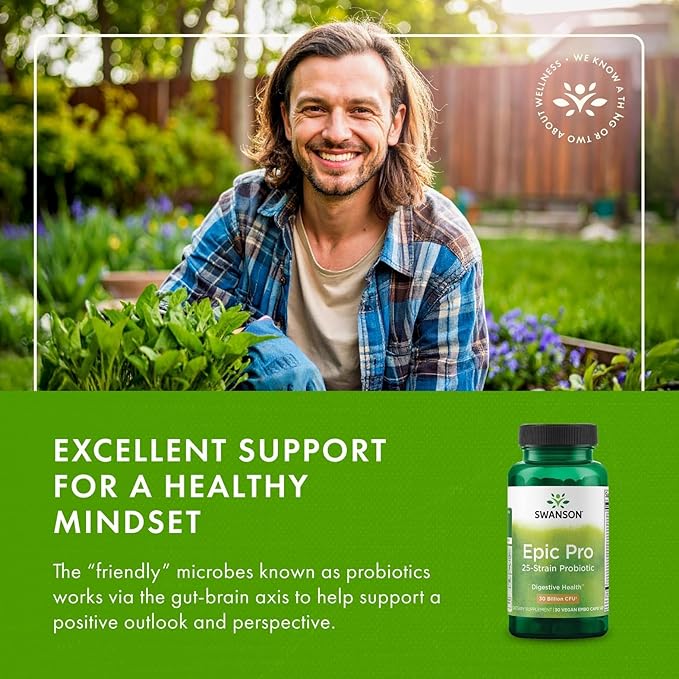 Swanson Epic-Pro 25-Strain Probiotic with Prebiotic FOS for Gut-Health-Conscious Adults Seeking Comprehensive Digestive and Immune Support - 30 Billion CFU (30 Vegan DRcaps, 4 Pack)