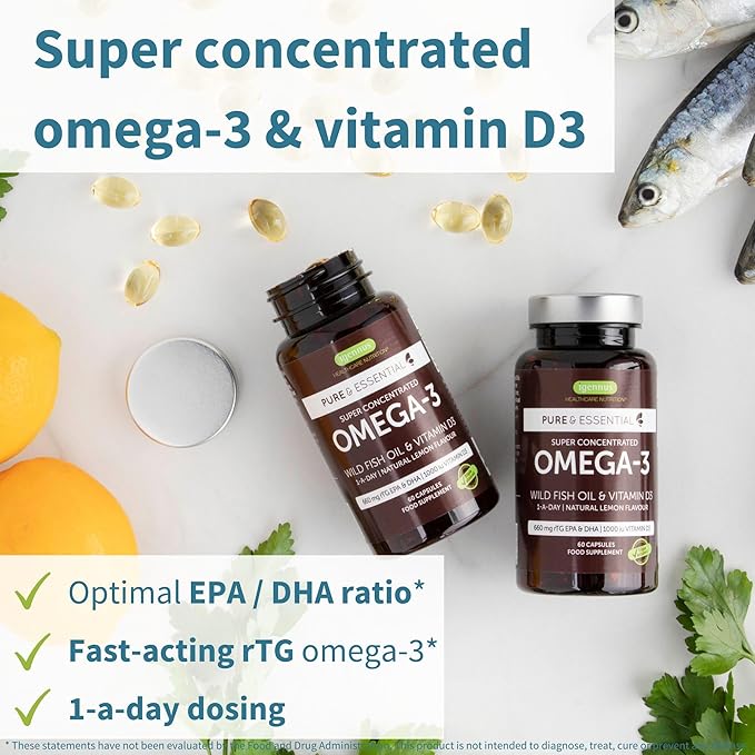 Igennus Advanced rTG Omega-3 IFOS Certified Wild Fish Oil & Vitamin D3, 1-a-Day, Fatty Acids EPA & DHA, Fast-Acting Triglyceride Form, Ultra Pure & Non-GMO, 180 Softgels