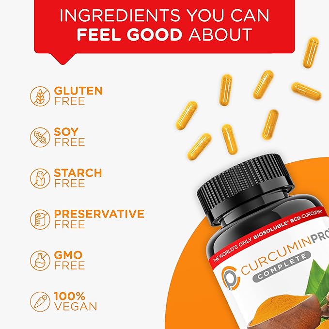 curcuminpro Complete BCD | 30 Day Supply | World's Only BioSoluble Vegan Beta Cyclodextrin & Organic Turmeric Curcumin | Natural Joint & Muscle Support | Vegan | 60 Count