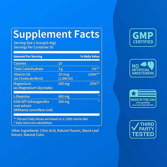 Nello Supercalm Powdered Drink Mix, Yuzu Guava, L Theanine, Ksm-66 Ashwagandha, Magnesium Glycinate, Vitamin D 3, Supplements for Relaxation & Focus, No Sugar, Non GMO, On The Go, 30 Srvgs