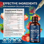 Liposomal NAD+ Liquid Supplement, Nad Resveratrol Supplement for Women & Men, Nicotinamide Riboside with PQQ, CoQ10, Quercetin for Anti-Aging, Brain, Cellular Energy Health, Strawberry Flavor, 2 Fl Oz