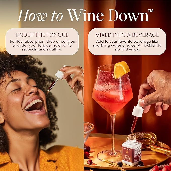 Apothékary Wine Down, Natural Sleep and Relaxation Support, Alcohol-Free Red Wine-Inspired Herbal Liquid Drops, Consists of Blue Vervain, Tart Cherry, and California Poppy, 1 oz, 30 Servings