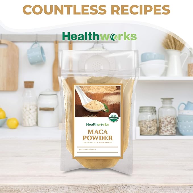 Healthworks Superfoods Organic Maca Powder Raw - 16 Oz / 1 Lb - Certified Organic Flour Use - Keto, Vegan & Non-GMO - Premium Peruvian Origin - Breakfast, Smoothies, Baking & Coffee - Antioxidant