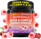 Methylated B Complex Vitamins Gummies, 12-in-1 Formula + Methyl B12 1000 mcg, 5-MTHF Methylfolate, Inositol, Choline, Vitamin C, D3, Multivitamin B Complex for Women & Men, Energy, Focus, 60cts