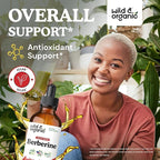 Wild & Organic Berberine Drops - Antioxidant Support - Liquid Berberine HCL 500mg - Add to Tea Supplement - Berberis Aristata Bark Extract - Pure, Vegan, Alcohol & Sugar-Free Tincture - 4 fl oz