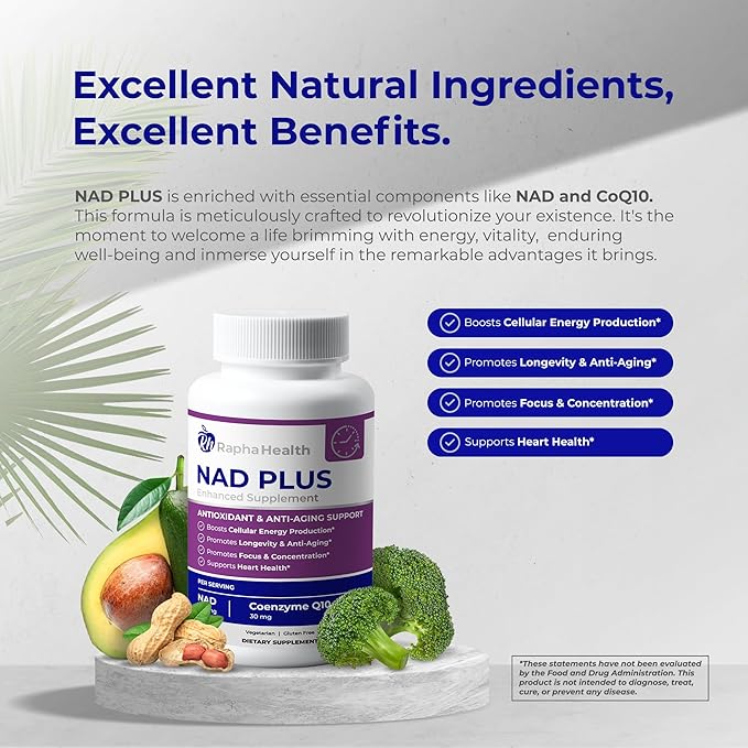 NAD | Advanced Energy & Anti-Aging Formula | with NAD and Coenzyme Q10 | Supports Heart & Cognitive Health | 120 Capsules - 60 Day Supply