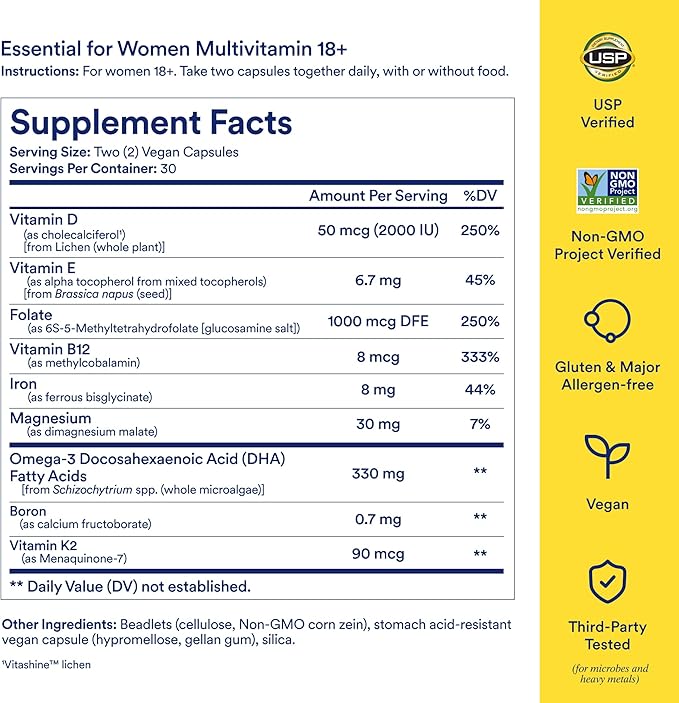 Ritual Women’s 18+ Daily Multivitamin - Key Essential Vitamins and Minerals to Support Energy, Heart, Bone, Brain Health* - Clinical Backed - Vegan - USP Verified - Mint - 60 Capsules - 30 Servings