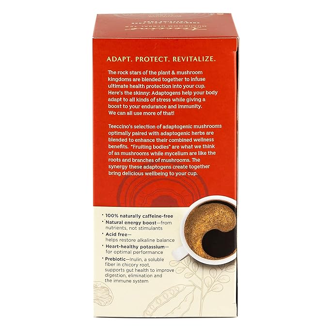 Teeccino Cordyceps Schisandra Tea - Cinnamon Berry - 25 TeaBags - Caffeine Free Mushroom Adaptogenic Herbal Tea, 3x More Herbs Than Regular Tea Bags, Naturally Sweet, Gluten Free, Prebiotic