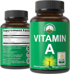 Certified Organic Vitamin A 5000 IU Supplement Capsules - High Potency Vitamins - for Adults, Men, Women, Kids - Made with Carrot Juice - Great for Immune, Skin, Eye Support - Non GMO, Vegan Pills