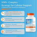Doctor's Best NMN+ Complex Supplement Capsules for Women & Men - Supports NAD+ Production, Resveratrol 100mg & Beta Nicotinamide Mononucleotide 200mg per Capsule, Cellular Energy Support - 60 Veg Caps