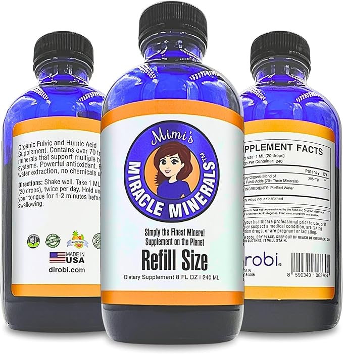 Mimi's Miracle Minerals Fulvic Acid Humic Acid - Trace Mineral Supplement, 70 Ionic Minerals - Organic Plant Derived Liquid (8 oz Refill, 240 Day Supply)