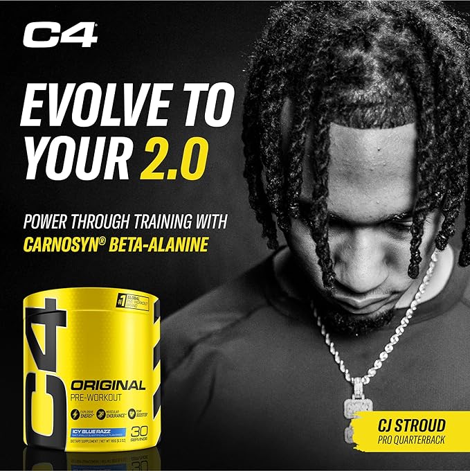 C4 Original Pre-Workout Powder For Endurance, Focus & Performance with 150mg Caffeine, Beta-Alanine, Creatine, Zero Sugar, 30 Servings, Icy Blue Razz