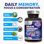 Brain Memory Supplement Pills - 3X Strength Nootropics for Concentration, Clarity & Focus Support - Brain Health Cognitive Vitamins with Bacopa, Phosphatidylserine & DMAE, Brain Booster - 120 Capsules