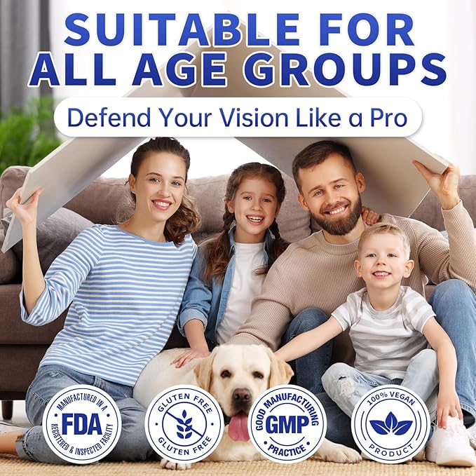 Lutein and zeaxanthin Eye Vitamins Gummies, Bilberry, Astaxanthin, Eye Vitamins for Kids and Adult Vision&Blue Light Support, Overall Eye&Macular Health-60 Count
