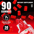 Prebiotic Fiber Gummies for Adults, 7G Extra Strength, Zero Sugar Added, 90 Pectin Based Gummies, Digestive Health & Regularity Support-Strawberry